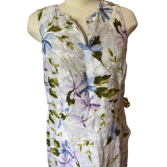 J. Jill Linen Floral Print Midi Dress Sz M Womens Summer Blue White Purple Sheat - Picture 8 of 15